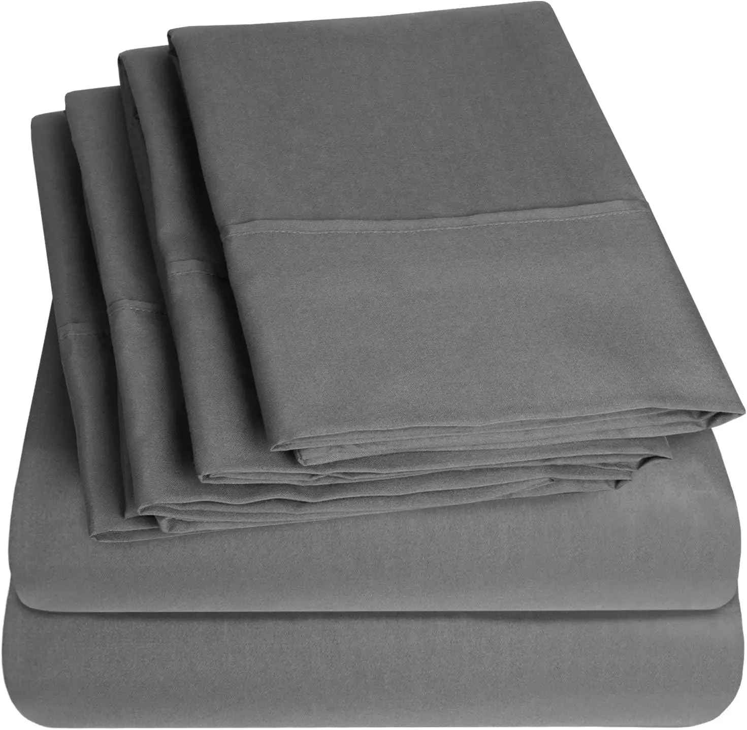

Комплект постельного белья Queen Size, серый, 6 предметов, коллекция 1500 Supreme, из тонкого ворсованного микрофибера, с глубокими карманами, 2 наволочки