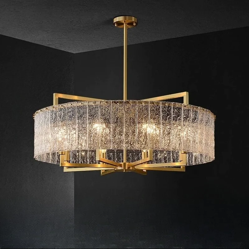 Luxury LED Glass Pendant Lamp Modern Elegant Villa Duplex Living Room Restaurant Lights Nordic Water Pattern Creative Chandelier