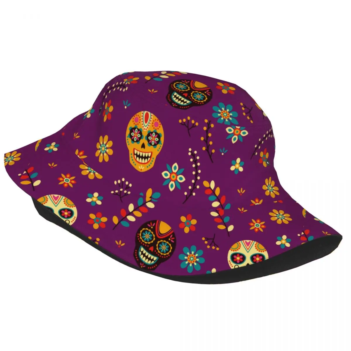 Vacation Getaway Headwear Sugar Skull Halloween Bucket Hats Casual Hot Sun Hat Day of the Dead Mexican Bob Packable Fishing Cap