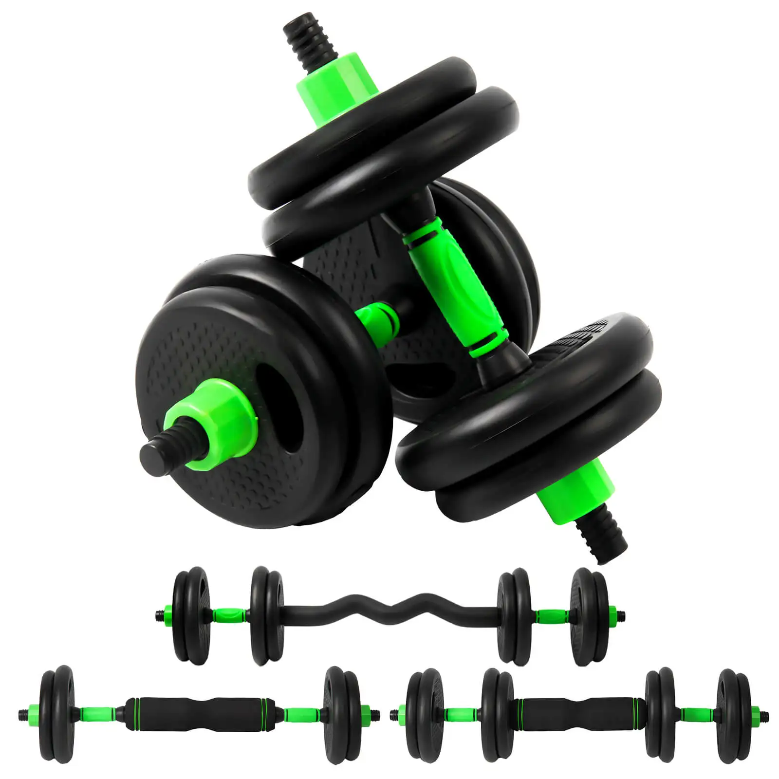 Multifunctional Adjustable Dumbbell Set 4 in 1, 10KG,15KG,20KG,30KG TOTAL, with optional handle for KETTLEBELL, CURL and straight bar, ABDOMINAL wheel, push-up, fast shipping from Europe