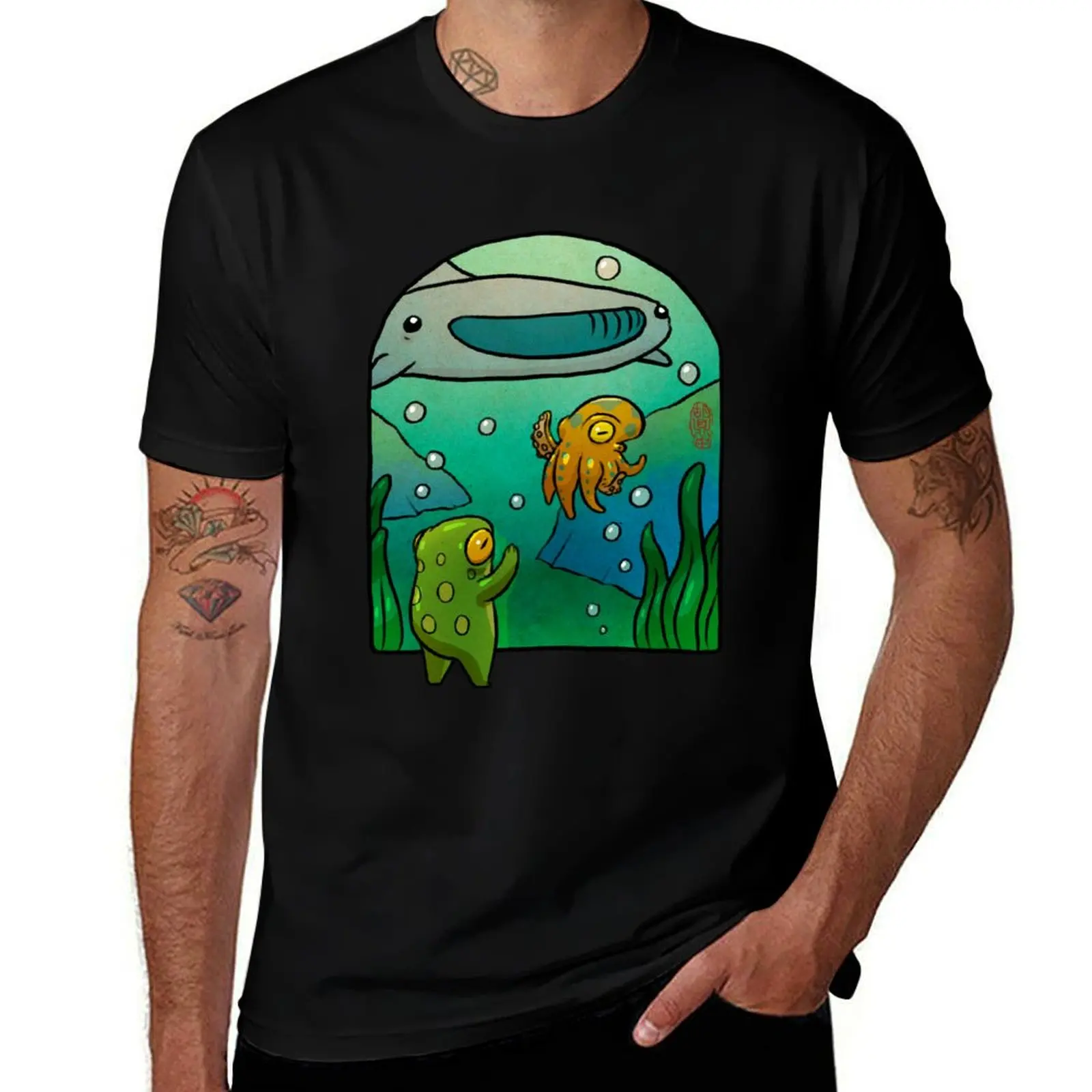 

aquarium octopus whale shark frog artwork asian style T-Shirt Odor Resistant Short Sleeve Top