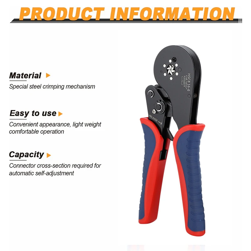 HSC8 16-6 Pro Hexagonal Ratchet Crimping Plier for End Sleeves and Ferrules - Crimps 0.5-16mm² (AWG 20-5）Ferrule Terminals