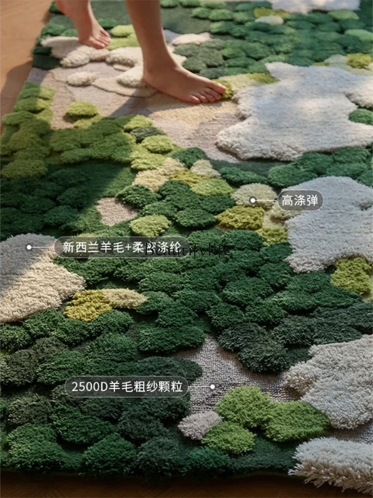 FG40FG40 سجادة خضراء من الصوف لغرفة المعيشة مصنوعة من ألياف السجاد الكبيرة