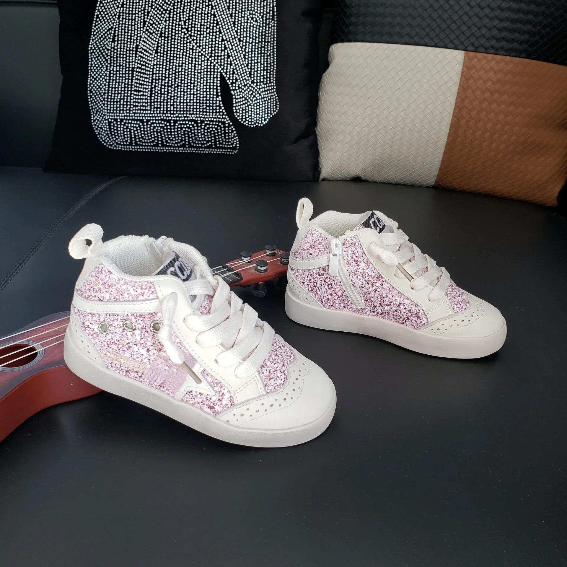 Baskets de Luxe en Cuir à Paillettes pour Enfant Fille et Garçon, Petites Chaussures Décontractées à Semelle Souple, Nouvelle Collection