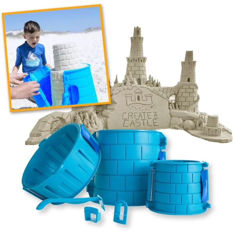 Create A Castle Sandcastle Kit as Seen on Shark Tank, 6 Piece Outdoor Beach Toy Set for Kids and Adults, Towers, Building Tools