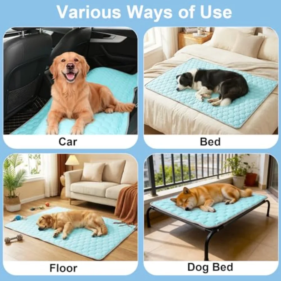 Cooling Mat for Dogs, 60 x 40 Inch Waterproof Reversible Pet Cooling Blanket with Ice Silk and Soft Velvet, Year-Round Pet Pad