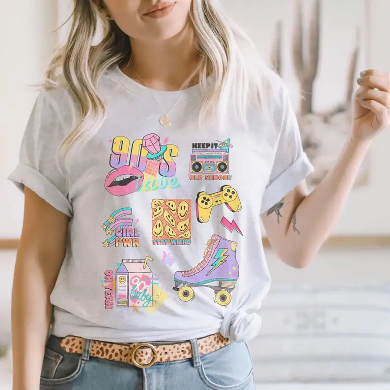 90s Babe 90s Nostalgia T Shirt 90s Aesthetic Women Clothes Graphic T Shirts Y2k Kawaii Tops Cotton Casual O-neck Print Shirts