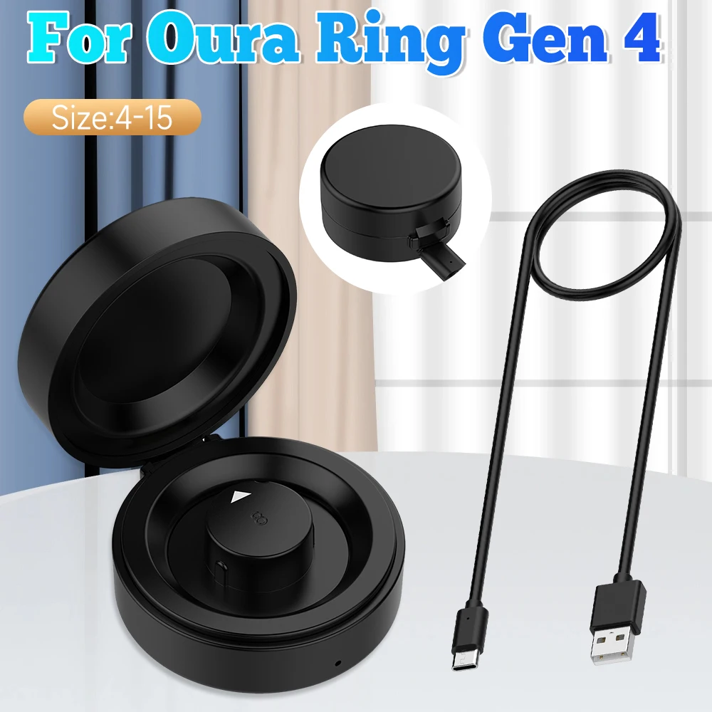 

Wireless Smart Ring Charging Case For Oura Ring Gen 4 Charger Station Portable Charging Box with USB-C Cable Charger Case
