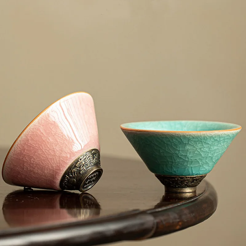 Premium Elegant Handmade Vintage Porcelain Crackle Glaze Ice Flower Master Tea Cup Single Tasting Bowl Fortune Home Office Decor