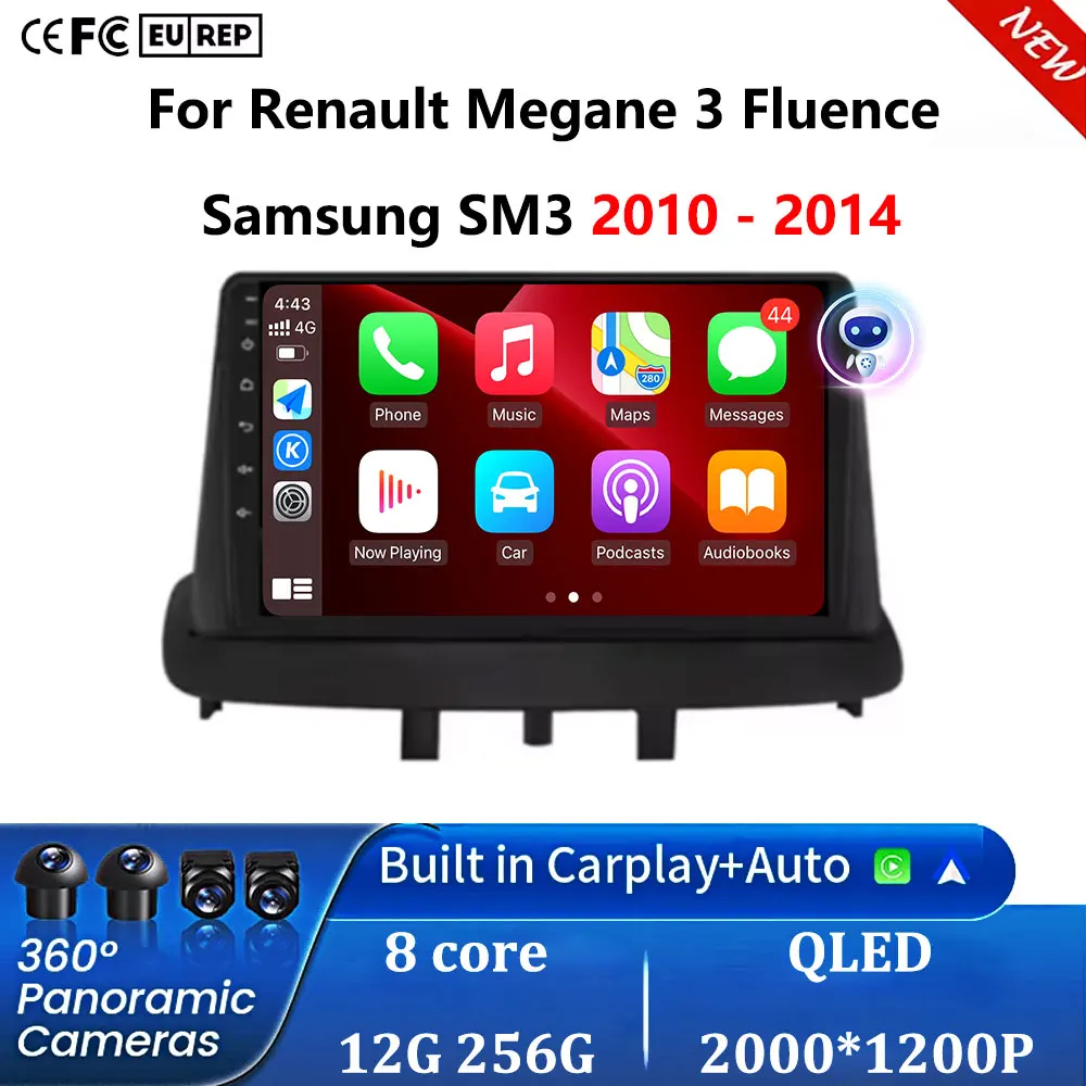 Android 16 For Renault Megane 3 Fluence Samsung SM3 2010 - 2014 Multimedia Player DSP CarPlay GPS Car Radio