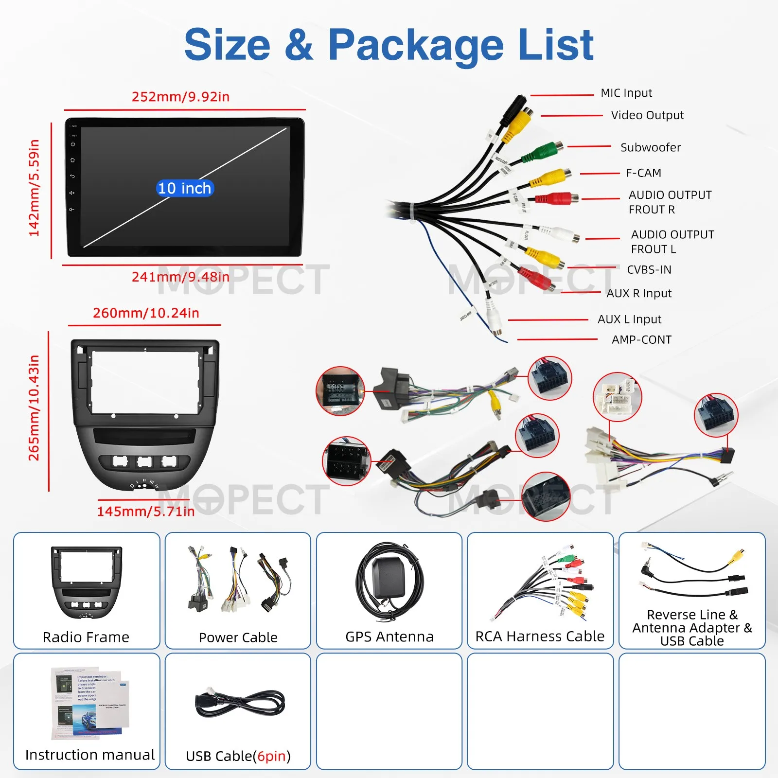 MOPECT 10,1-Zoll-Android-15-Autoradio für Toyota Aygo / PEUGEOT 107 / Citroen C1 2005-2014 WiFi Carplay 4G+64G SWC FM+DVR&CAM – Detail 12