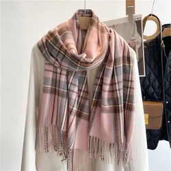 2024 Imitation Cashmere Scarf Winter Plaid Scarf Long Tassel Shawl Warm for Women Pashmina Scarves Wrap Fashion Foulard