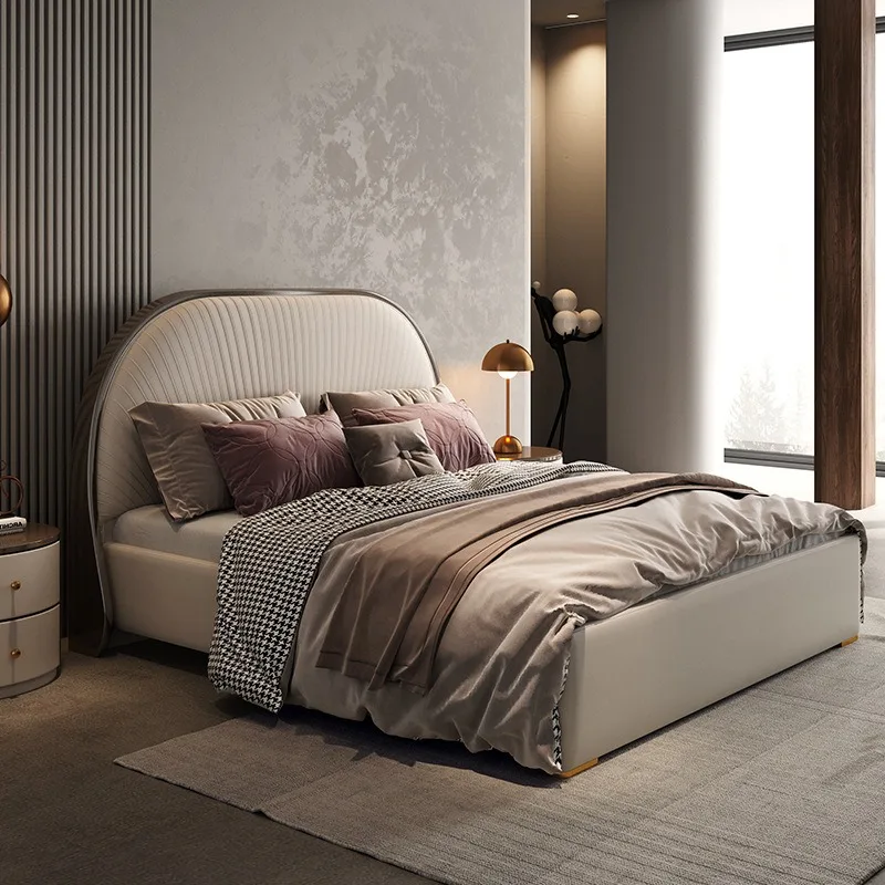 Leather bed Modern simple master bedroom double bed Light luxury soft bed 1.8 meters French villa