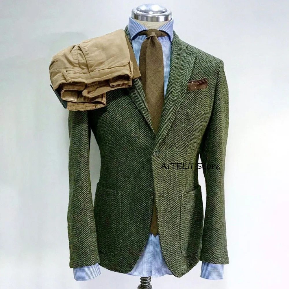 

Herringbone Fabric Fashion Suit Jackets for Man Single-breasted Men's Social Coat Notched Lapel Slim Fit Urban Blazers Workwear