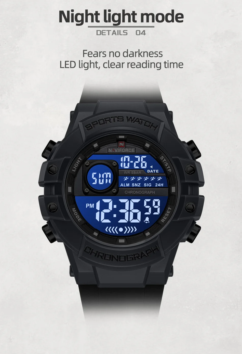 NAVIFORCE NF6102 nuevos relojes multifuncionales para hombres, pulsera deportiva de silicona con fase de Gas, pantalla Digital, electrónica para niños