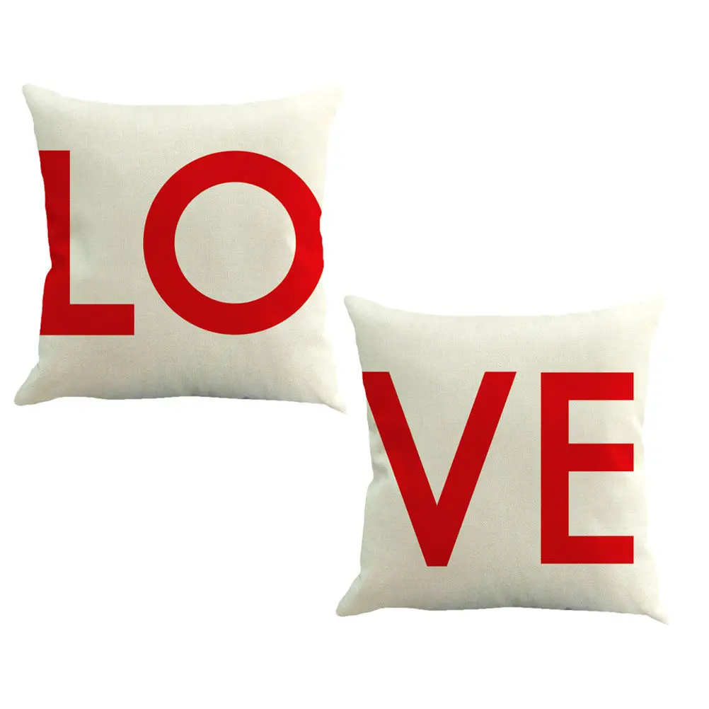 2Pcs Linen Couple Combination Pillow Set Vibrant Color Zipper Closure Washable Decorative Throw Pillow for Sofa Bed Car Chair