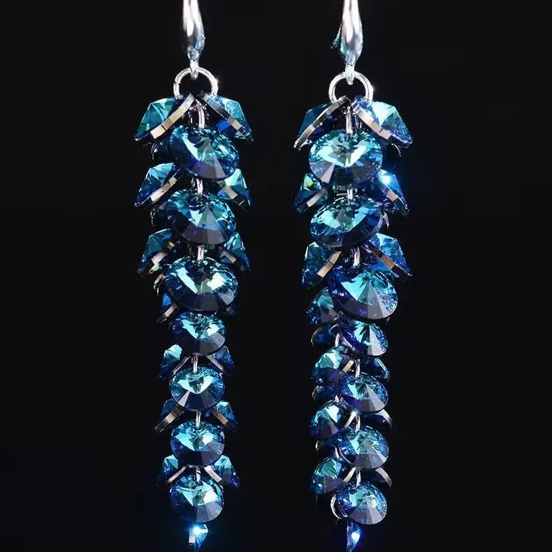 Crystal Long Dangle Earrings for Women Shinning Elegant Party Jewelry Sparking Drop Earrings