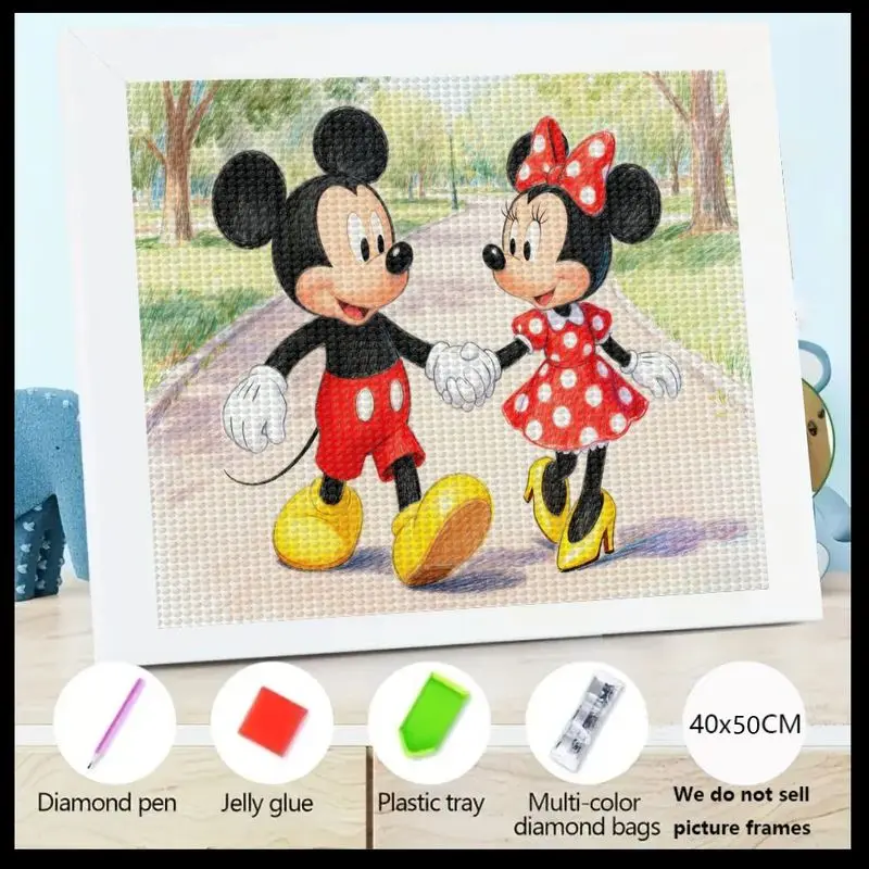 

1 шт. DIY 5D комплект алмазной живописи, пара Дисней Микки и Минни Маус, держащая руки, мультяшное искусство, полная дрель, кристалл, стразы, эмбрик