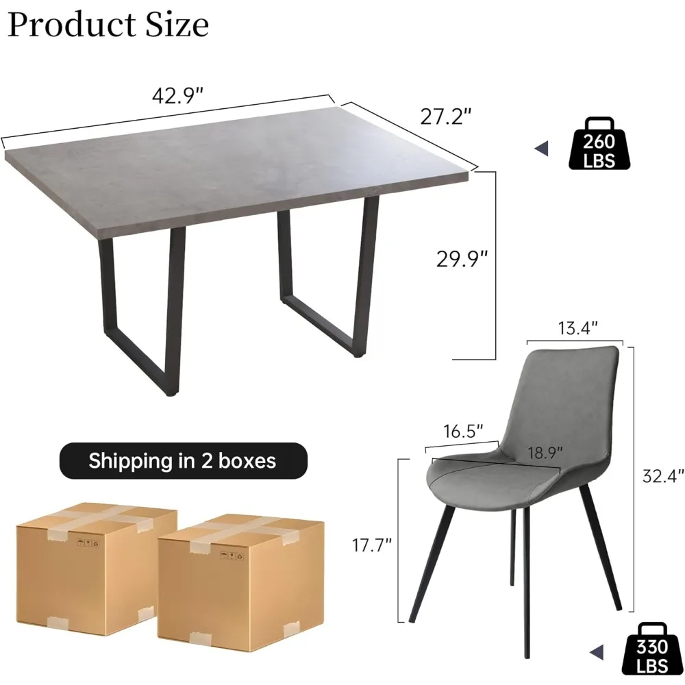 5 Piece Dining Table Set 42.9 Inch Dining Table and Leather Chairs Dining Room Table 4 Chairs