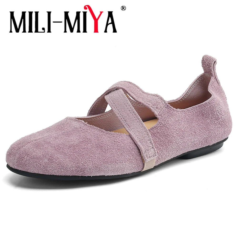 MILI-MIYA 2026 Hot Sale New Summer Comfy Casual Flats Fashion Round Toe Women Concise Cow Suede Dress Shoes Large Size 34-43