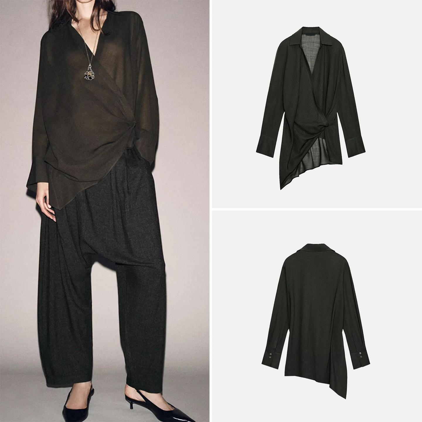 

Z Asymmetric Double-Breasted Versatile Trendy Women's irt 2025 New Sle Fall Season Long Sve V-Ne Daily Wear