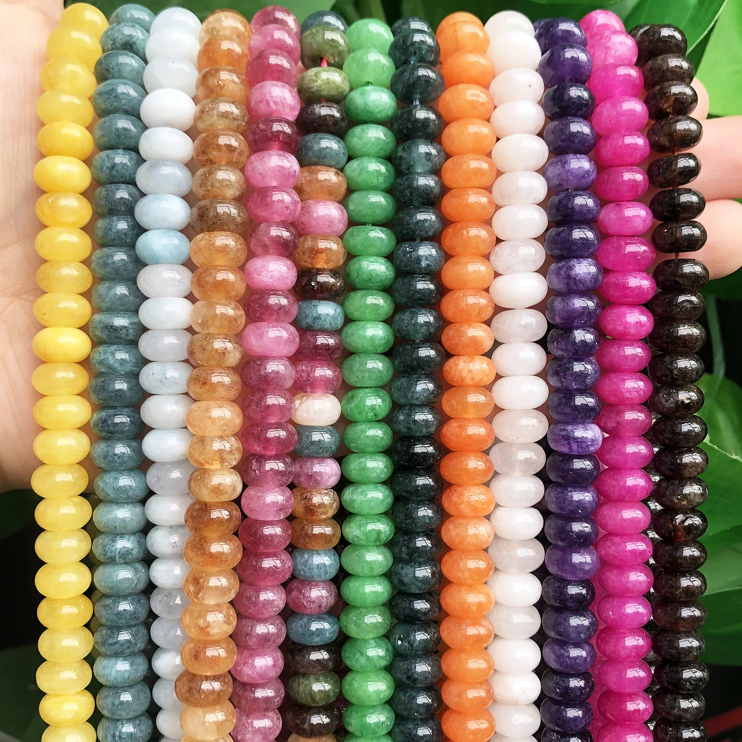 5x8mm Natural Stone Rondelle Beads Tourmaline Citrines Angelite Tiger Eye Abacus Quartz Loose Beads for DIY Making Bracelets