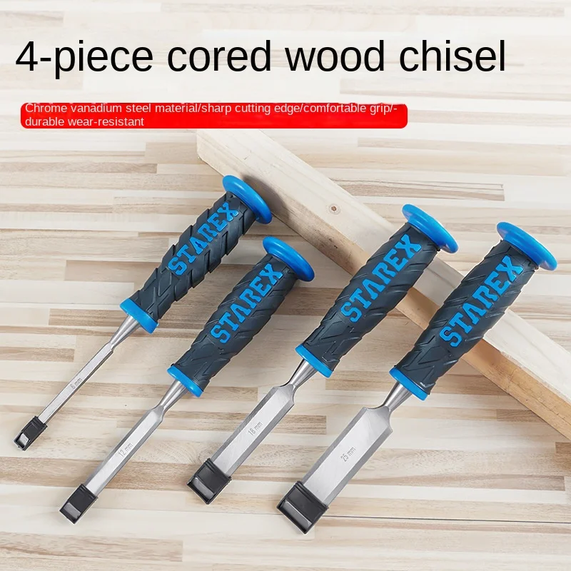 

4pcs Woodworking chisel, through handle, chisel, flat shovel, beech handle, flat chisel, semicircle woodworking tool set