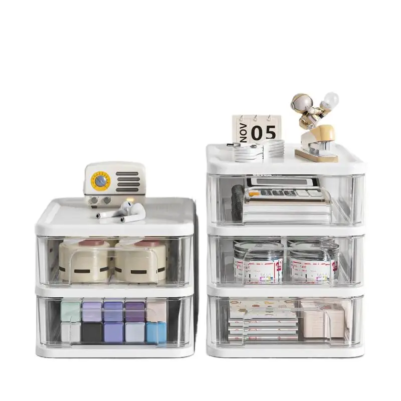 3 5 Layer Clear Stacking Drawer Organizer Multi Tier PP Storage Box Office Beauty Modular Desktop Tool