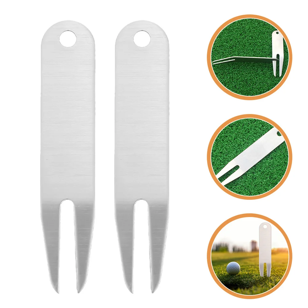 2Pcs Portable Golf Divot Fork Repair Tools Small Lightweight Metal Forks Keychain Design Convenient Golf Accessory Tool