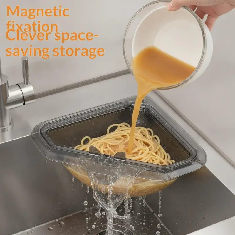 Kitchen Sink Corner Drain Strainer Basket Non Slip Durable Plastic Fast Draining for Kitchen Dishwashing Leftover Filtration