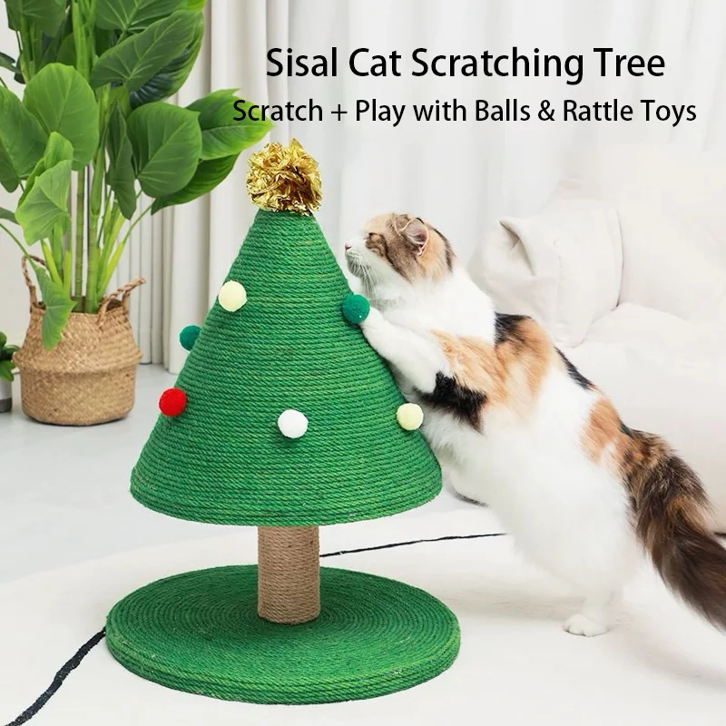 Multi-Functional Sisal Cute Classic Cat Scratcher Christmas Tree and Post with Novel Styles Toys for Pets