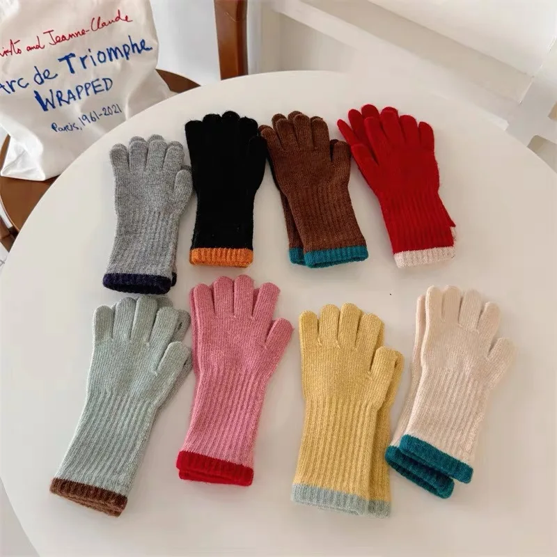 Children Clothes Kids Gloves 2024 Winter Baby Boys and Girls Solid Color Fashion Simple Wool Fashionable Warm Knitted Gloves