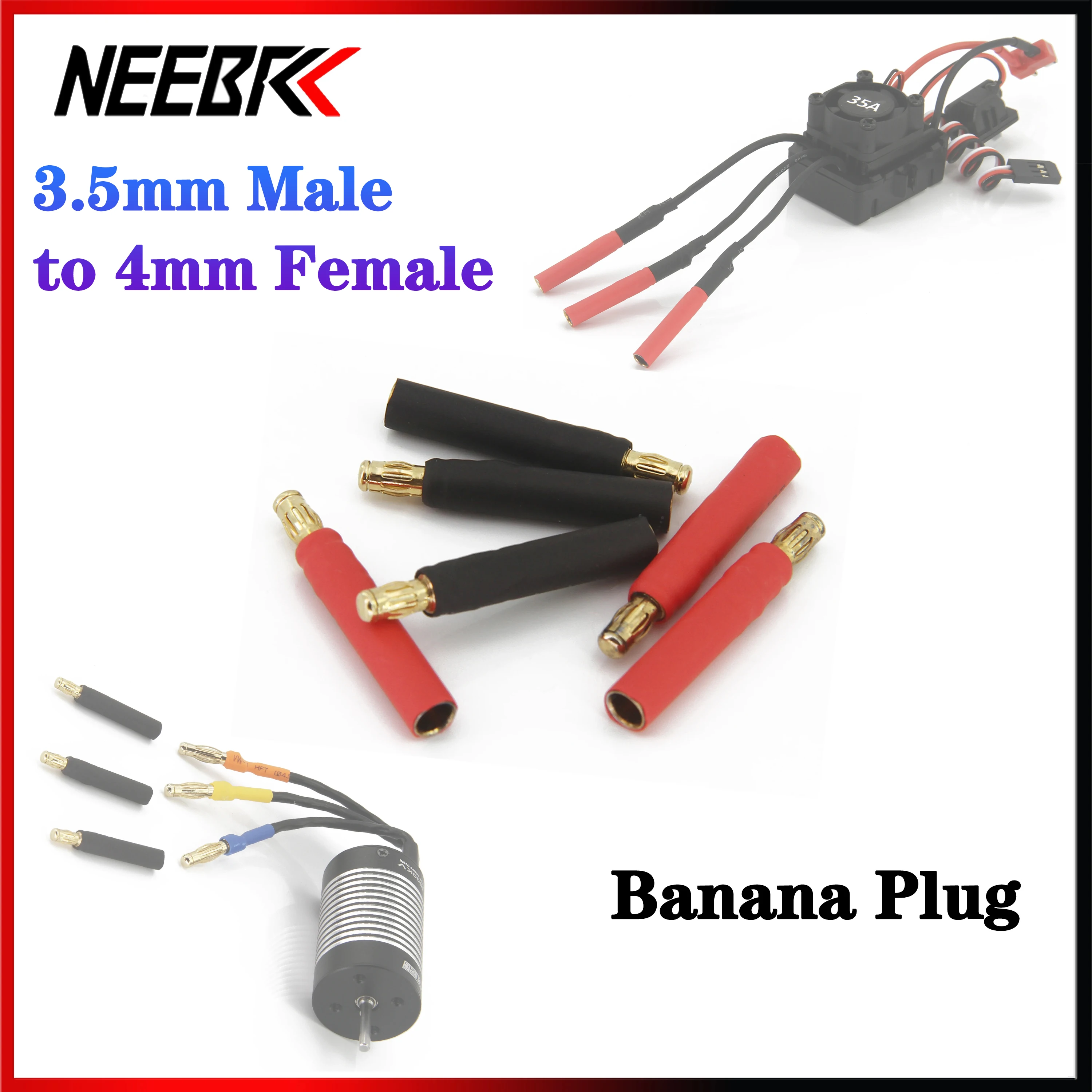 

NEEBRC 3.5mm Bullet Male To 4mm Female Banana Plug Adapter Connector Solderless Side Stackable for RC RC Car Boat Accessories