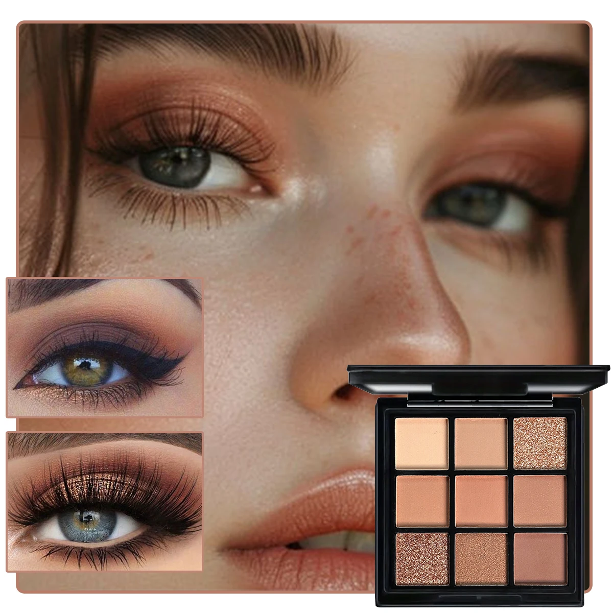 Paleta de sombras marrons 9 cores, fosco, brilhante, neutro, nude, quente, cinza, maquiagem pigmentada, longa duração, todos os dias, 9 cores, cosméticos