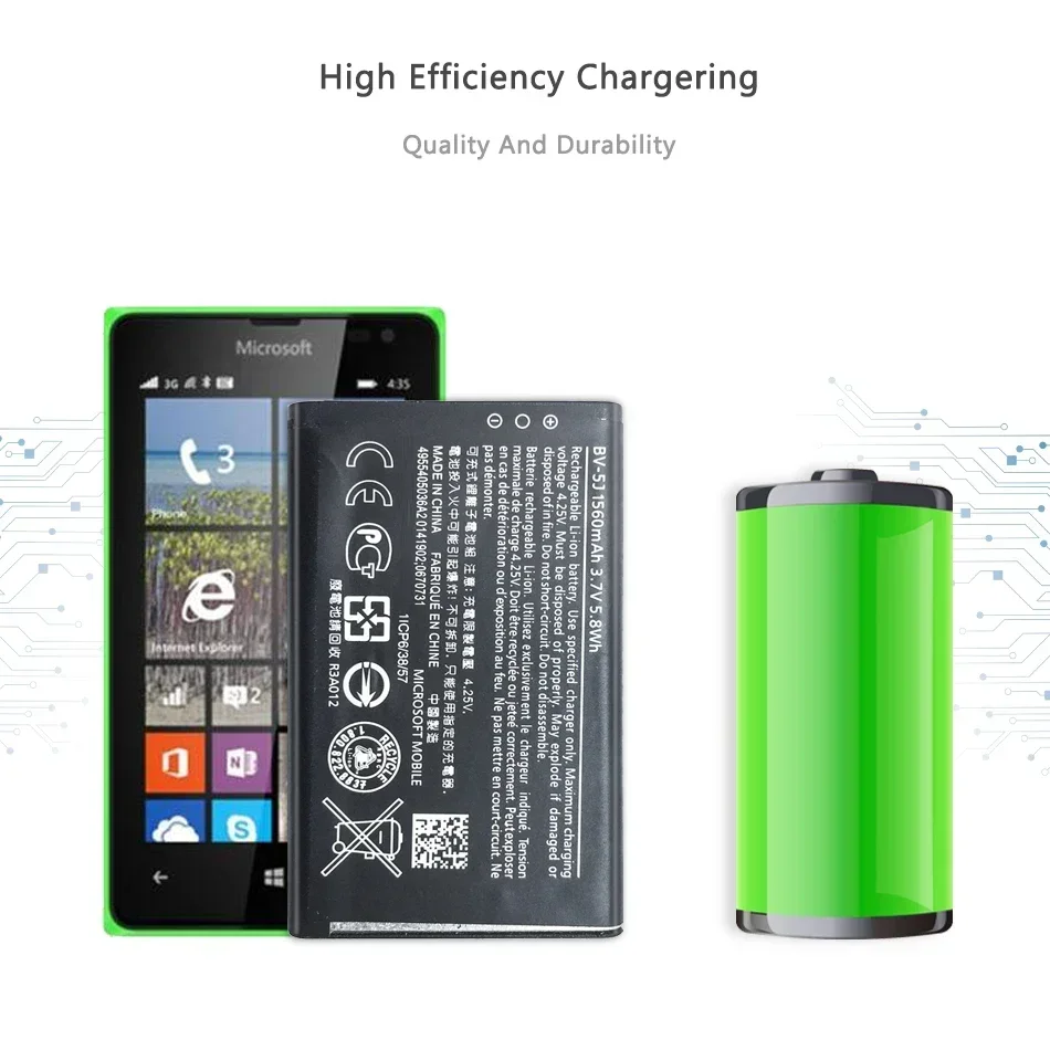 Mobile Phone Batteries 1560mAh BV-5J For Microsoft Nokia Lumia 435 532 RM1069 1071 BV5J BV 5J Portable Battery