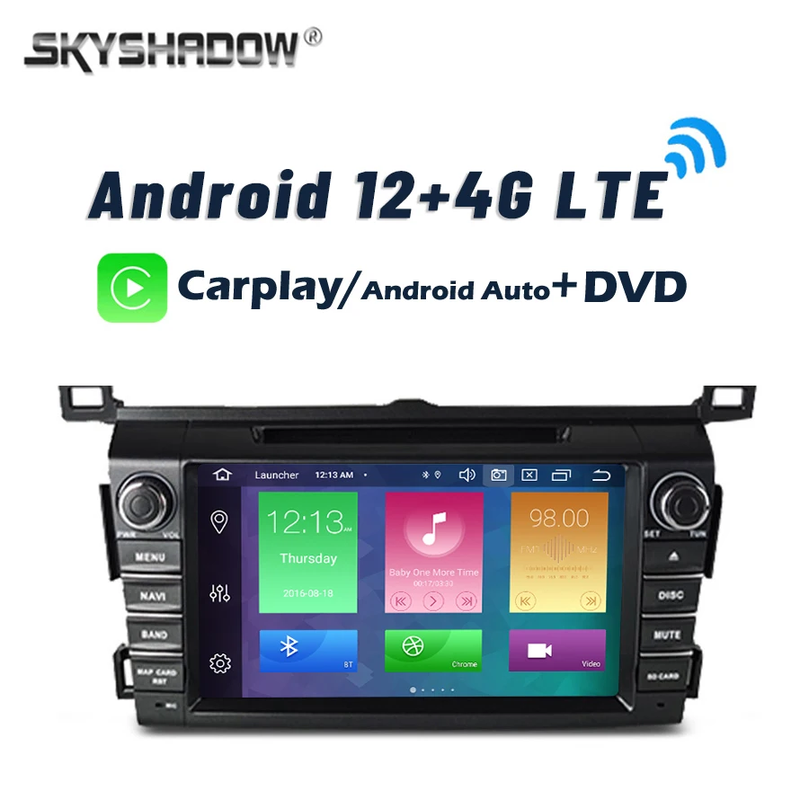 Carplay DSP 4G LTE Android 12.0 8GB+ 128GB 8Core Car DVD Player GPS Map WIFI Bluetooth RDS Radio For Toyota RAV4 RAV 4 2013-2017