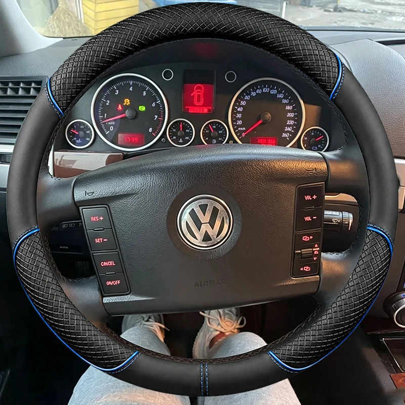 Black Super-fine Suede Leather Braid Soft Car Steering Wheel Cover Wrap for Volkswagen VW Touareg Phaeton 02-05 2006-2010