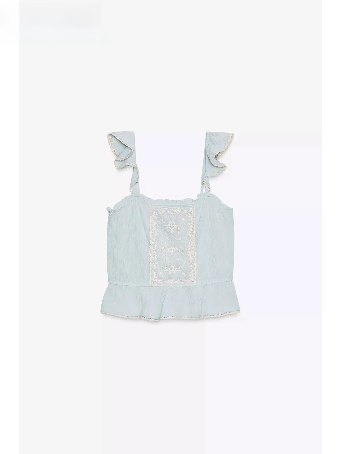 

ZAPRHA 2025 Новый многослойный декоративный кружевной отделкой, сексуальный топ с прямым воротником и вышивкой, женский сладкий жилет Sle ort Sve