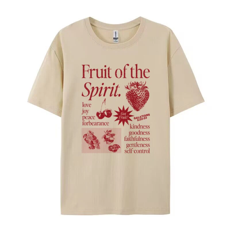 Fruit of Spirit Graphic Tops Vintage Boho Bible Verse Inspirational Shirt Women Christian T-Shirt Aesthetic Jesus Faith Tee
