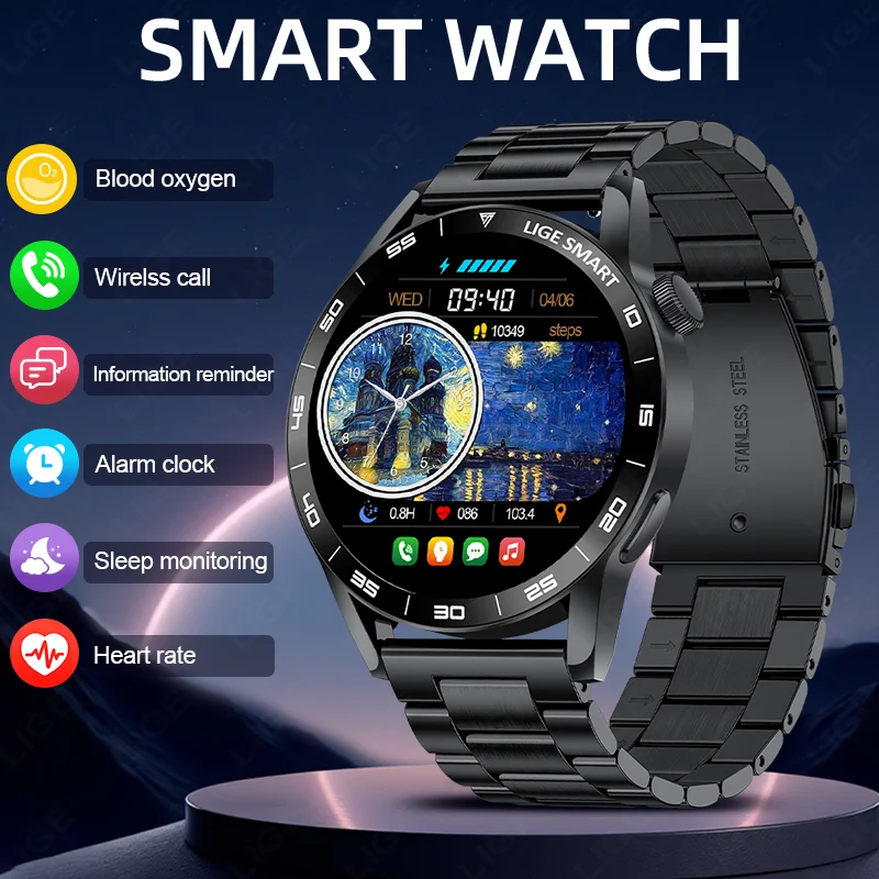

LIGE Smart Watch Fitness Sports IP68 Waterproof Heart Rate Monitor Bluetooth Call Watch Voice Assistant Smartwatches Women Men's