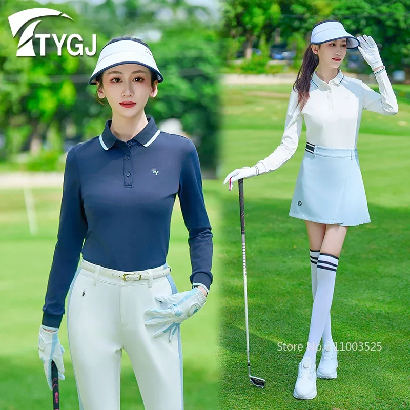 TTYGJ Golf Sports Wear Female Winter Thicken Polo Shirt Long-sleeved Warm Golf T-shirt Women Slim Casual Tops S-XL