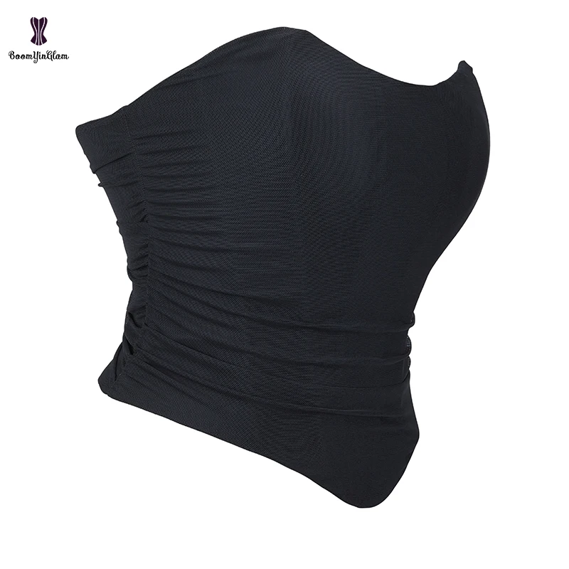 2023 Strapless Backless Korset Lacing Ribbon Bandage Bustier Women\'s Ruched Mesh Corset Top Asymmetrical Hem Crop Tops