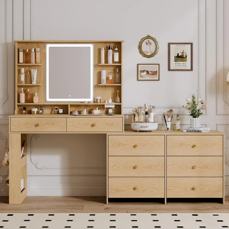 Makeup Vanity Desk with large Vanity Table with 8 Storage Drawers and 8 Shelves,Makeup Table for Bedroom,home.