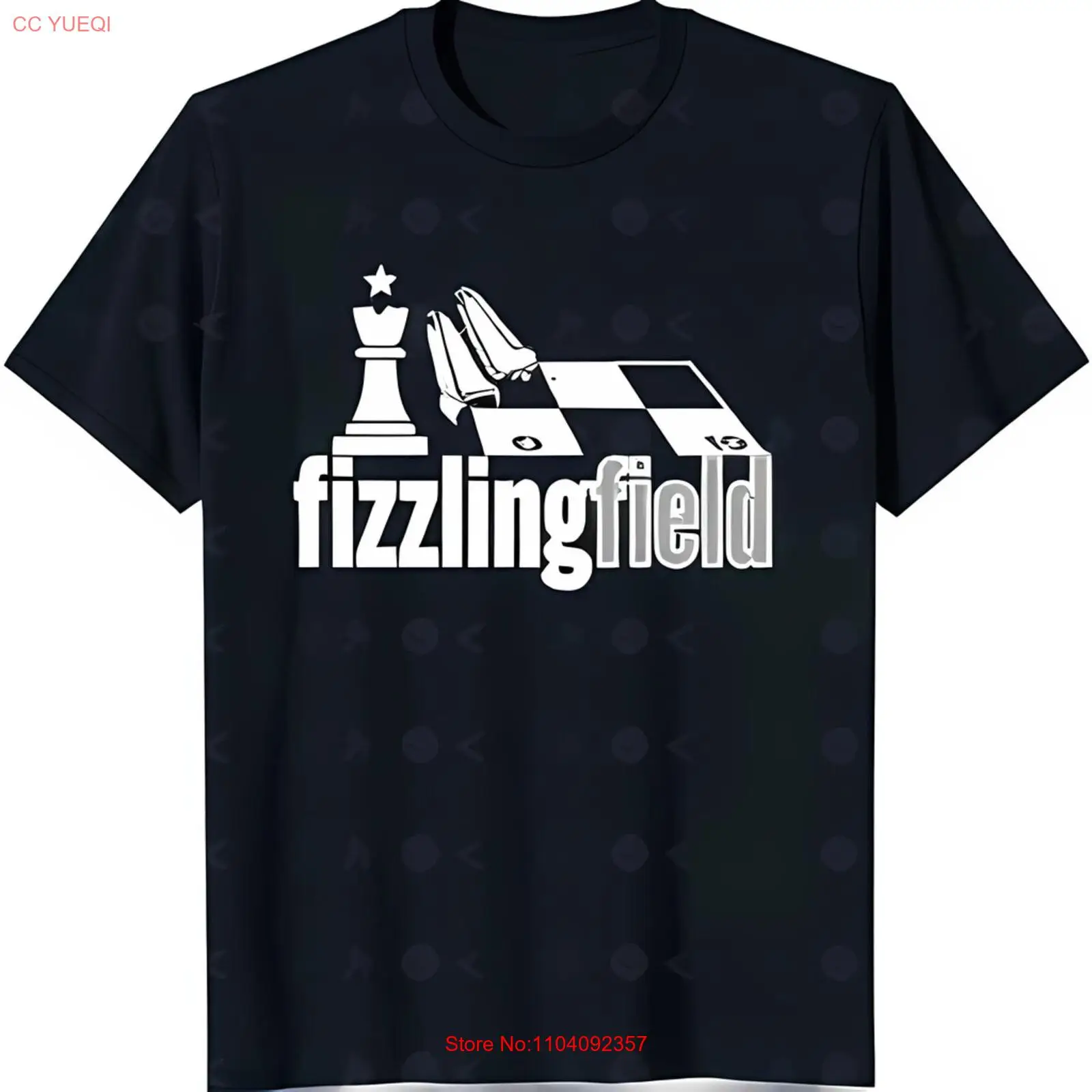 

Черная футболка с уникальным дизайном шахматной доски и туфлями на каблуке «Fizzingfield» Graphi