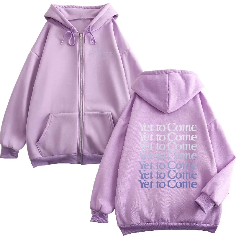 

Yet to Come Letter Women/Man Zip Hooded Purple Goth Couple Hip Hop Street Casual Kpop Hoodie Oversize Graphic Sweatshirt Female