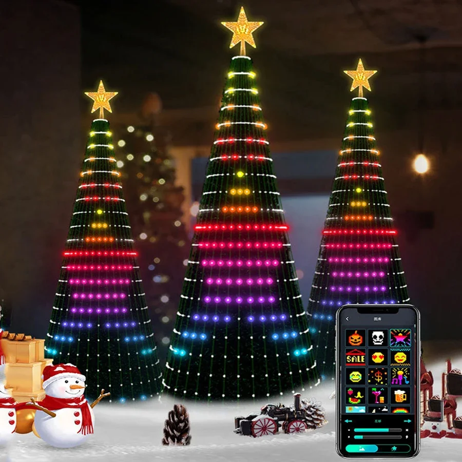 2.1M Smart APP Christmas Tree Light Bluetooth App DIY Text Pictures LED RGB Christmas Tree Fairy Light Tree Waterfall Garland