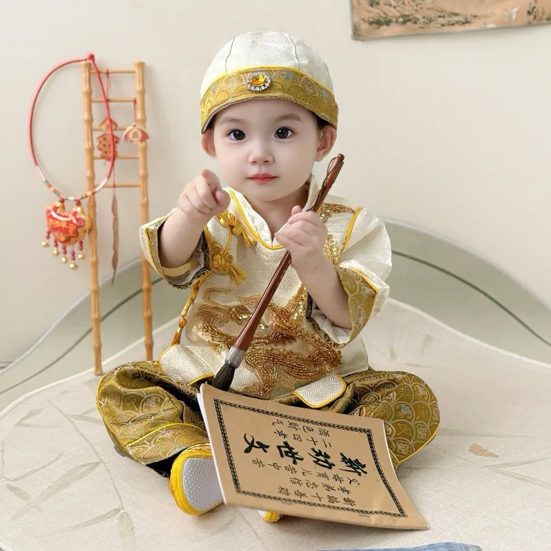 الخريف ليلة رأس السنة زي الطفل تانغ الملابس الجديدة النمط الصيني الطفل الكنز التقاط أسبوع عيد ميلاد تاج Hanfu البدلة