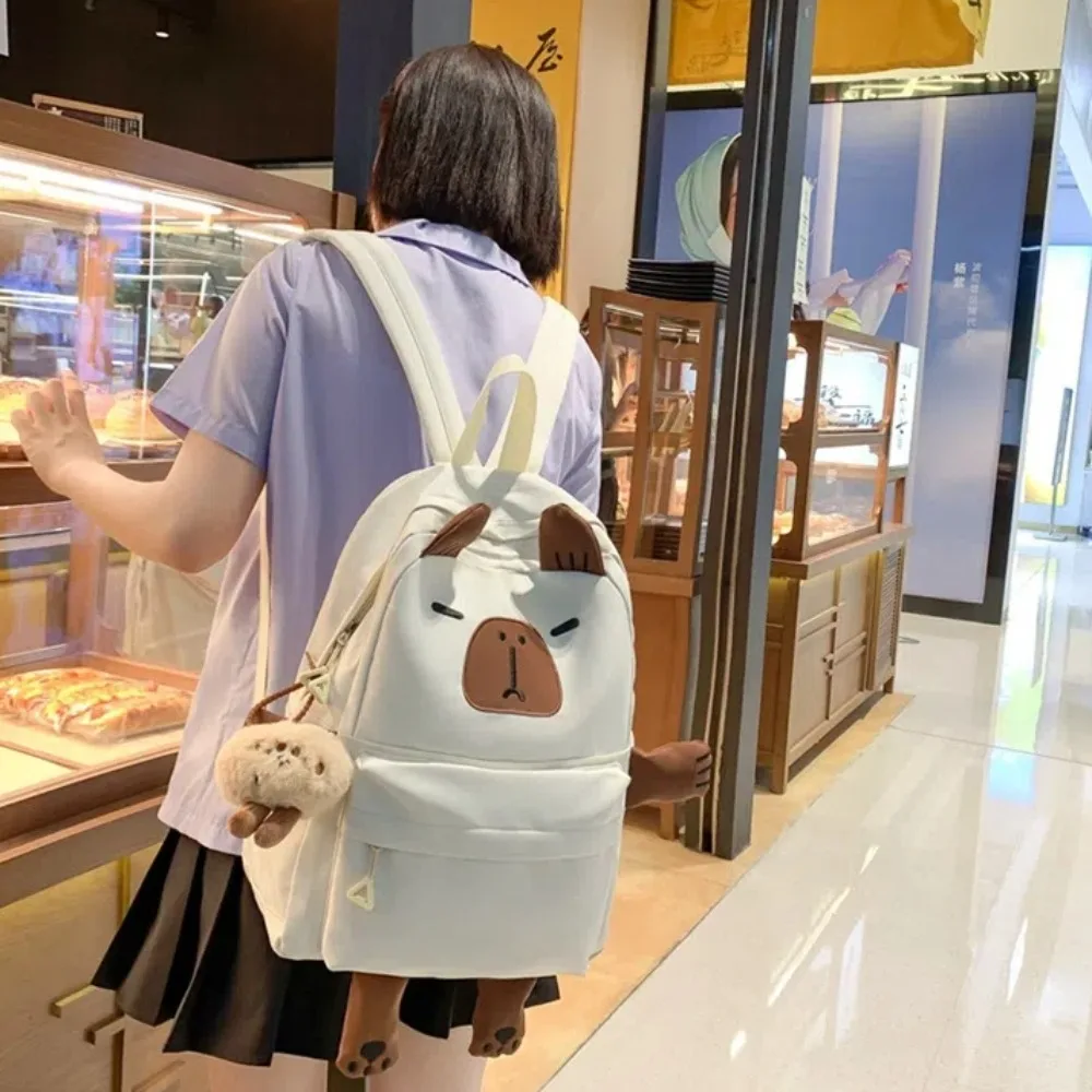 Plush Doll Keychain Capybara Backpack Thickened Nylon Cartoon Animal Daypack Multi Functional Foldable Large Capacity School Bag