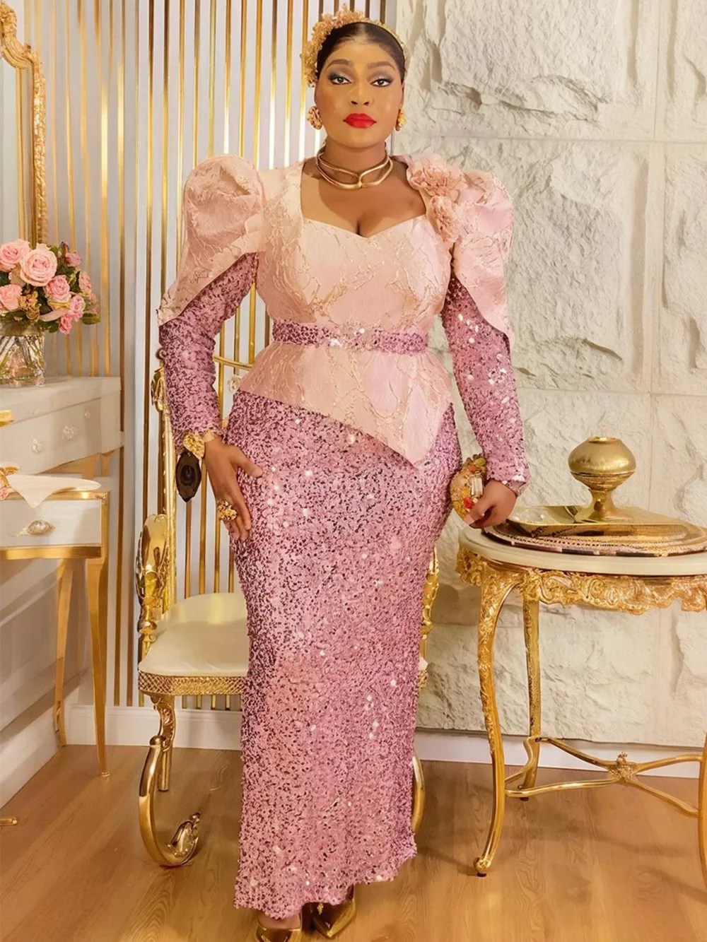 

Elegant African Dresses for Women Luxury Sequin Evening Gown Plus Size Turkey Wedding Party Dress 2025 New Africa Clothing