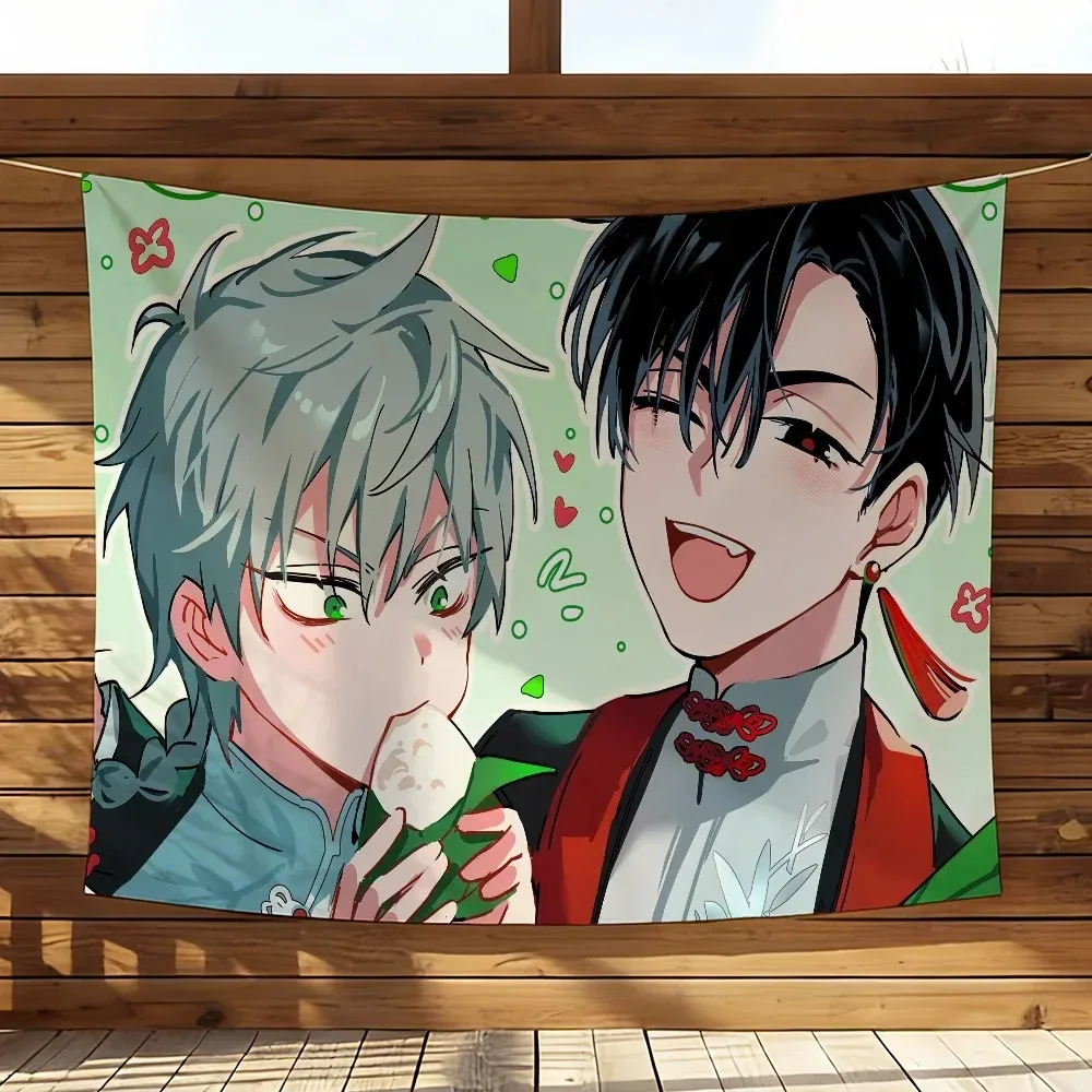 Y2K Pastel Two Anime Boys Portrait Wall Tapestry, Neon Pink String Heart Star Sticker Print Wall Hanging, Cute Bandage Sticker M